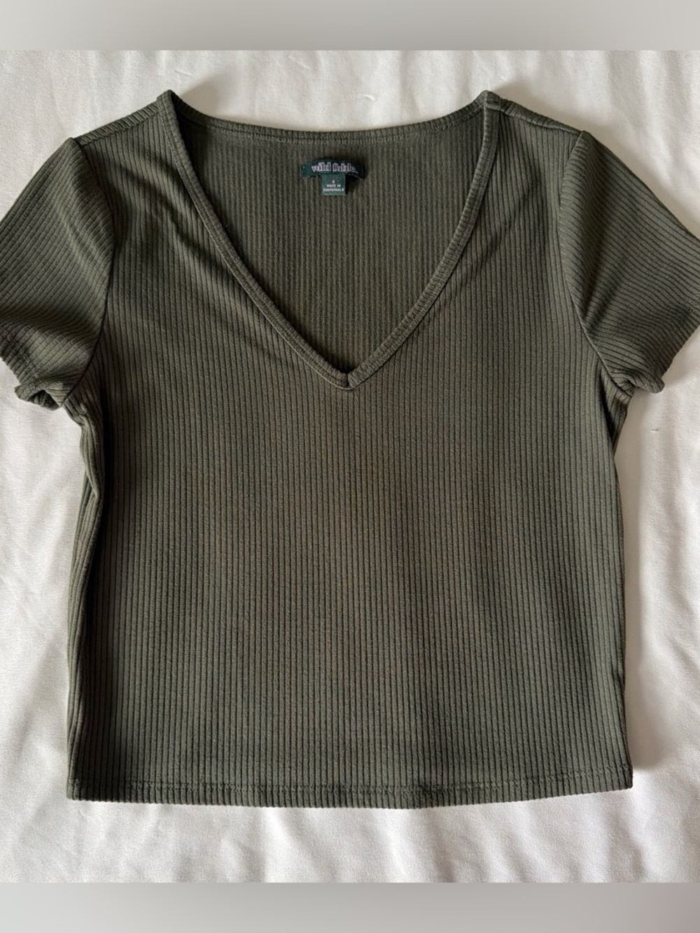 Target Olive Ribbed V-Neck Short Sleeve Tee
